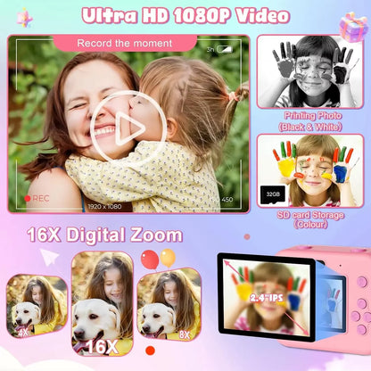 Digital Instant Print Camera for Children with Video Recording, 32GB Card, and Thermal Printing - Educational Toy Gift