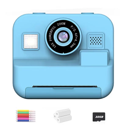 Digital Instant Print Camera for Children with Video Recording, 32GB Card, and Thermal Printing - Educational Toy Gift