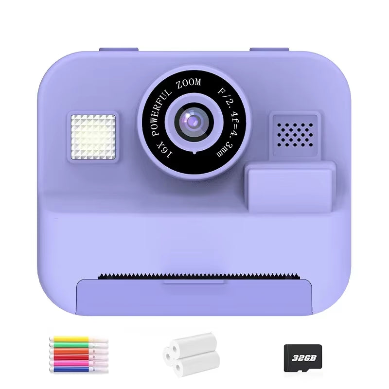 Digital Instant Print Camera for Children with Video Recording, 32GB Card, and Thermal Printing - Educational Toy Gift