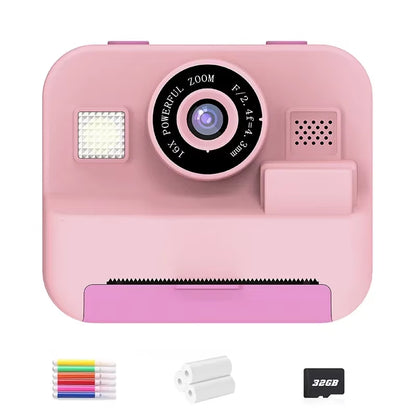 Digital Instant Print Camera for Children with Video Recording, 32GB Card, and Thermal Printing - Educational Toy Gift